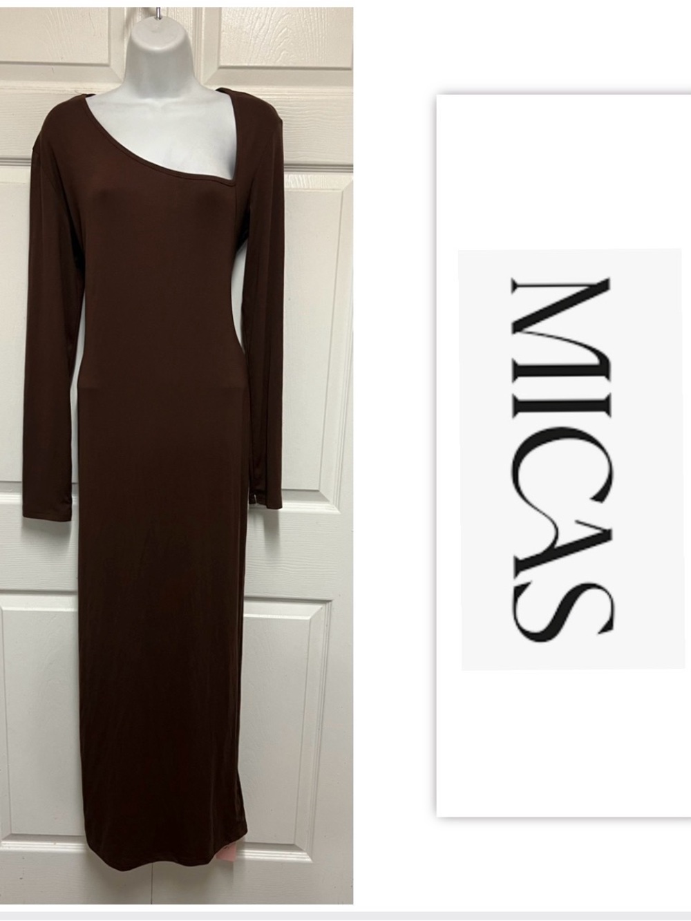 MICAS Chocolate Asymmetrical Maxi Dress